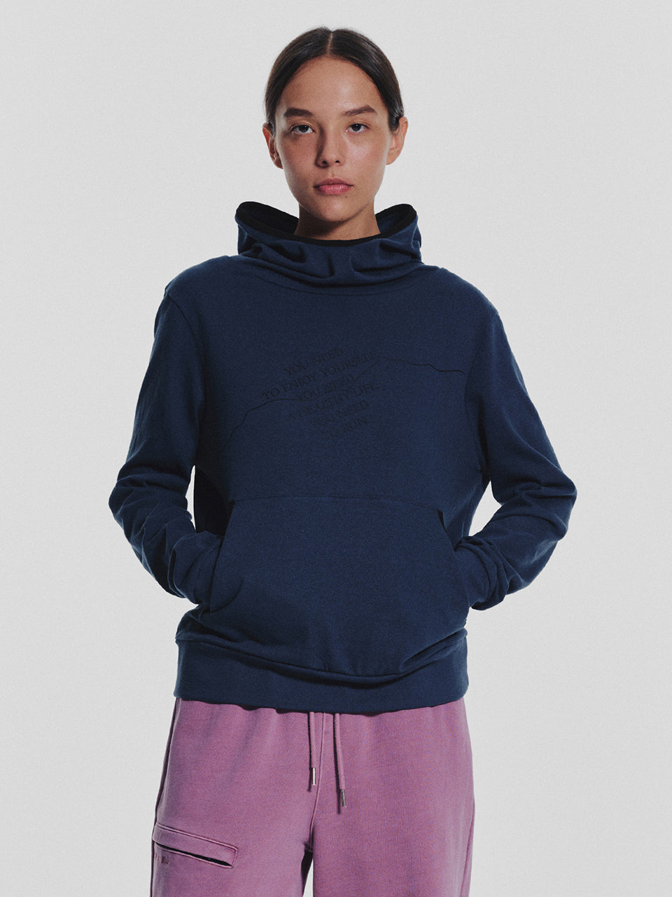 MNS Track Binding High Neck Hoodie_Deep Blue