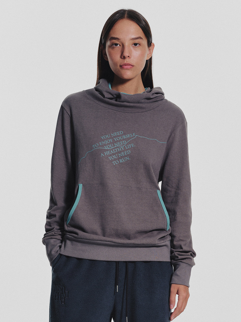 MNS Track Binding High Neck Hoodie_Gray