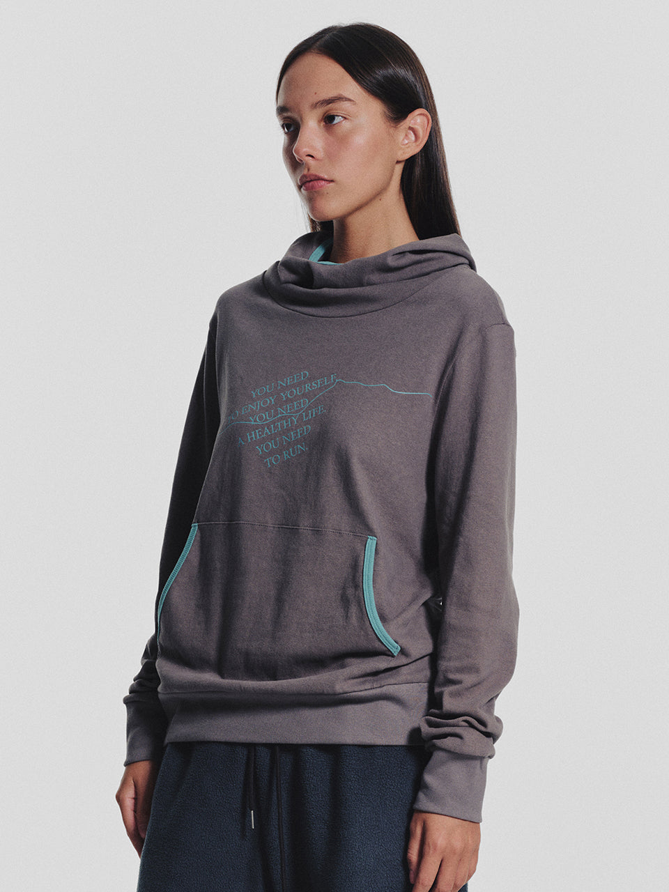 MNS Track Binding High Neck Hoodie_Gray