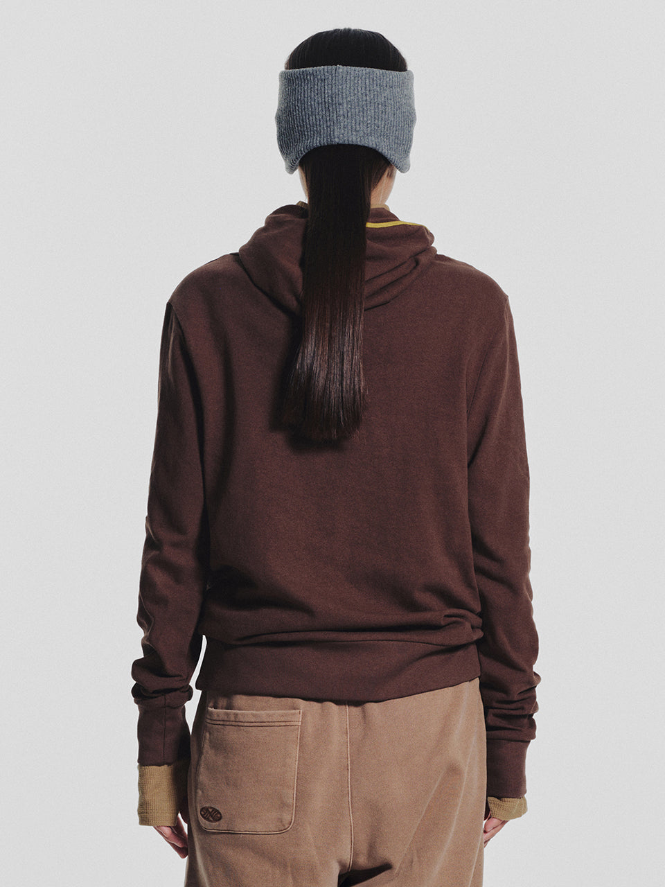 MNS Track Binding High Neck Hoodie_Brown