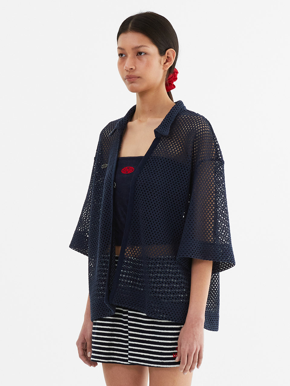 Summer Mesh Punching Cardigan_Navy