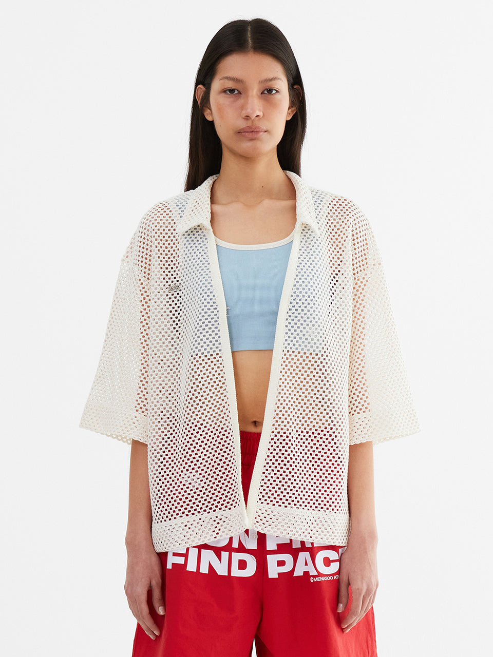 Summer Mesh Punching Cardigan_Ivory