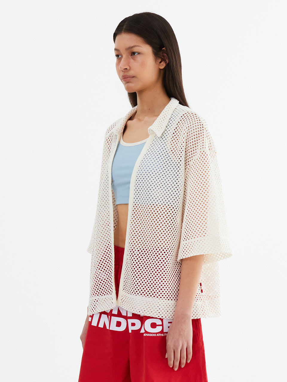 Summer Mesh Punching Cardigan_Ivory