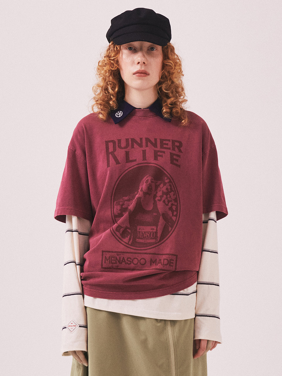 275g Heavy Cotton Runner Graffiti Pigment T Shirt_Burgundy