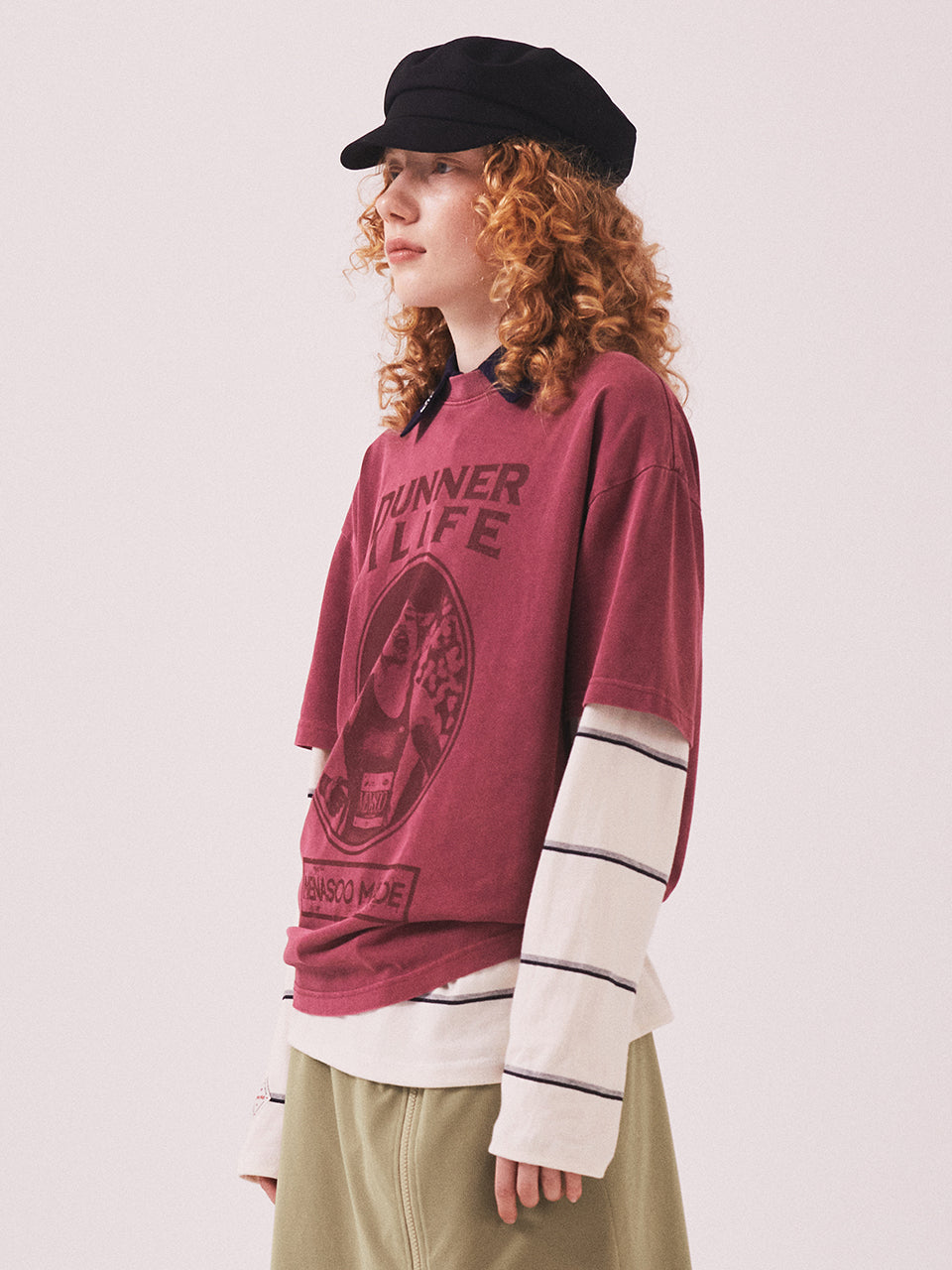 275g Heavy Cotton Runner Graffiti Pigment T Shirt_Burgundy