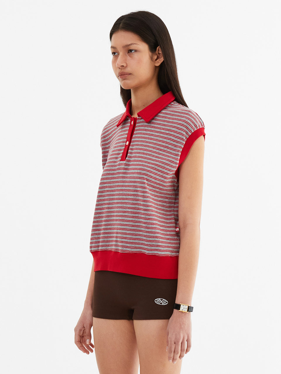 Color Combination Stripe Sleeveless_Red