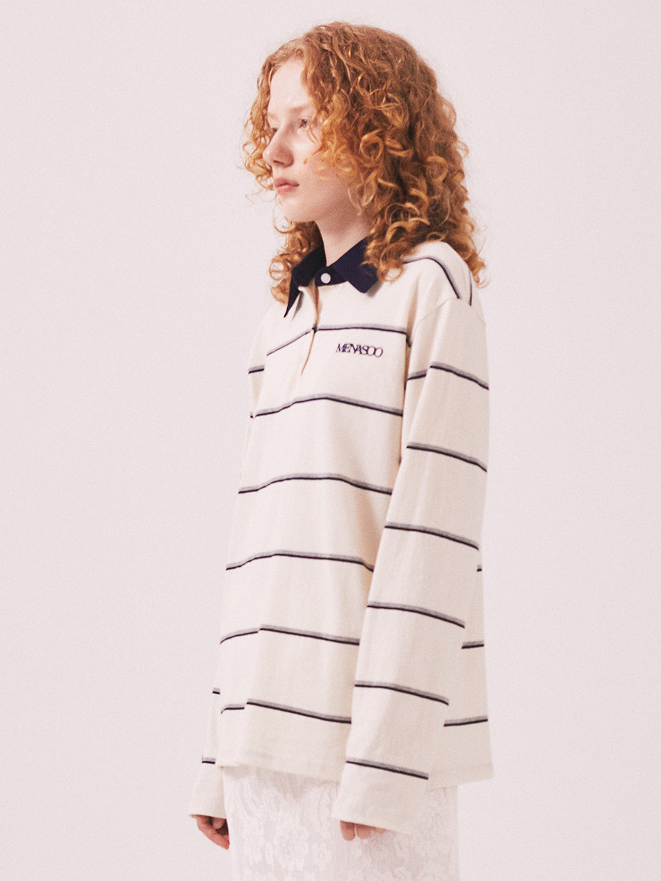MNS Striped Cotton Collar T Shirt_Ivory