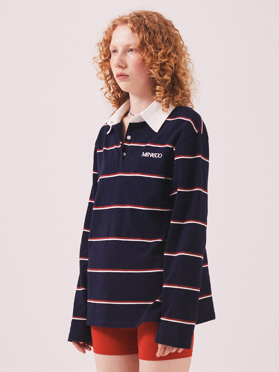 MNS Striped Cotton Collar T Shirt_Navy