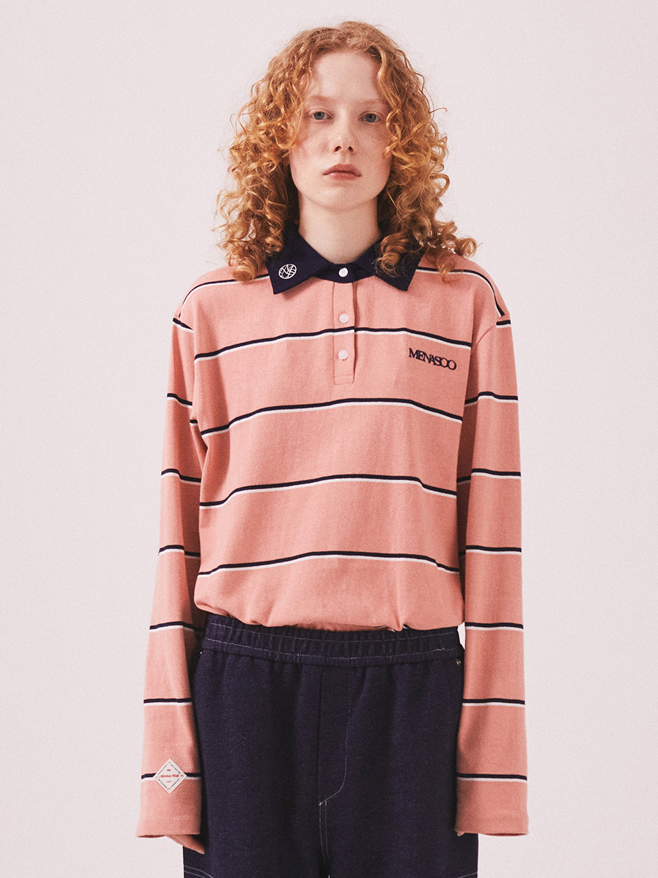 MNS Striped Cotton Collar T Shirt_Pink