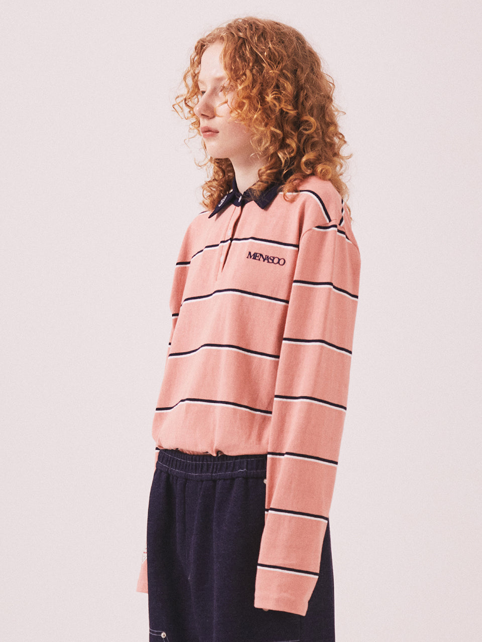 MNS Striped Cotton Collar T Shirt_Pink