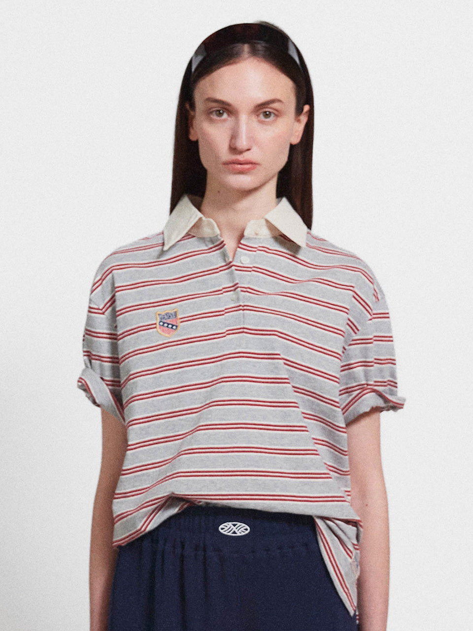Multi Stripe Collar T Shirt_Red Gray