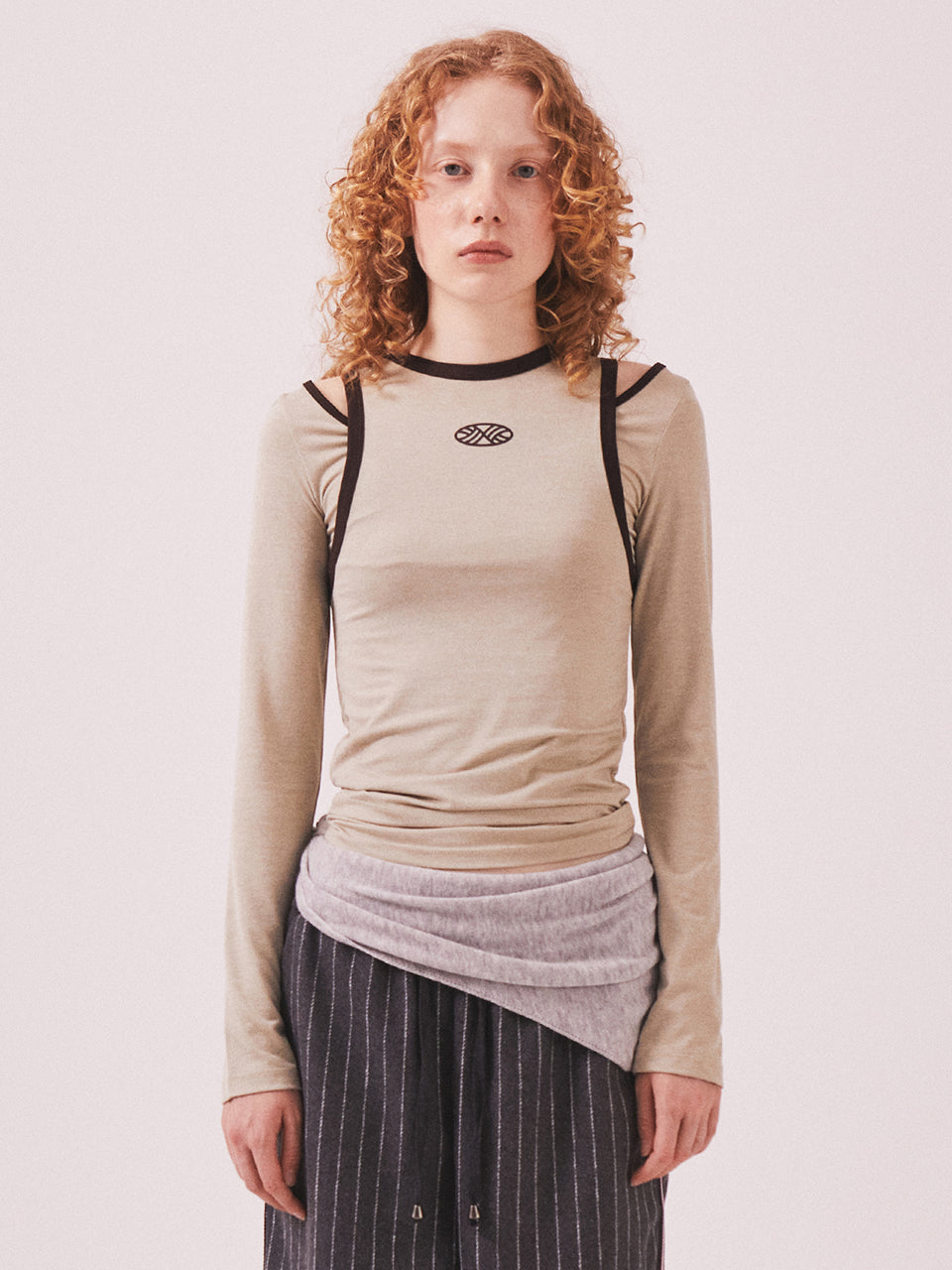 Stretch Layered T Shirt_Beige