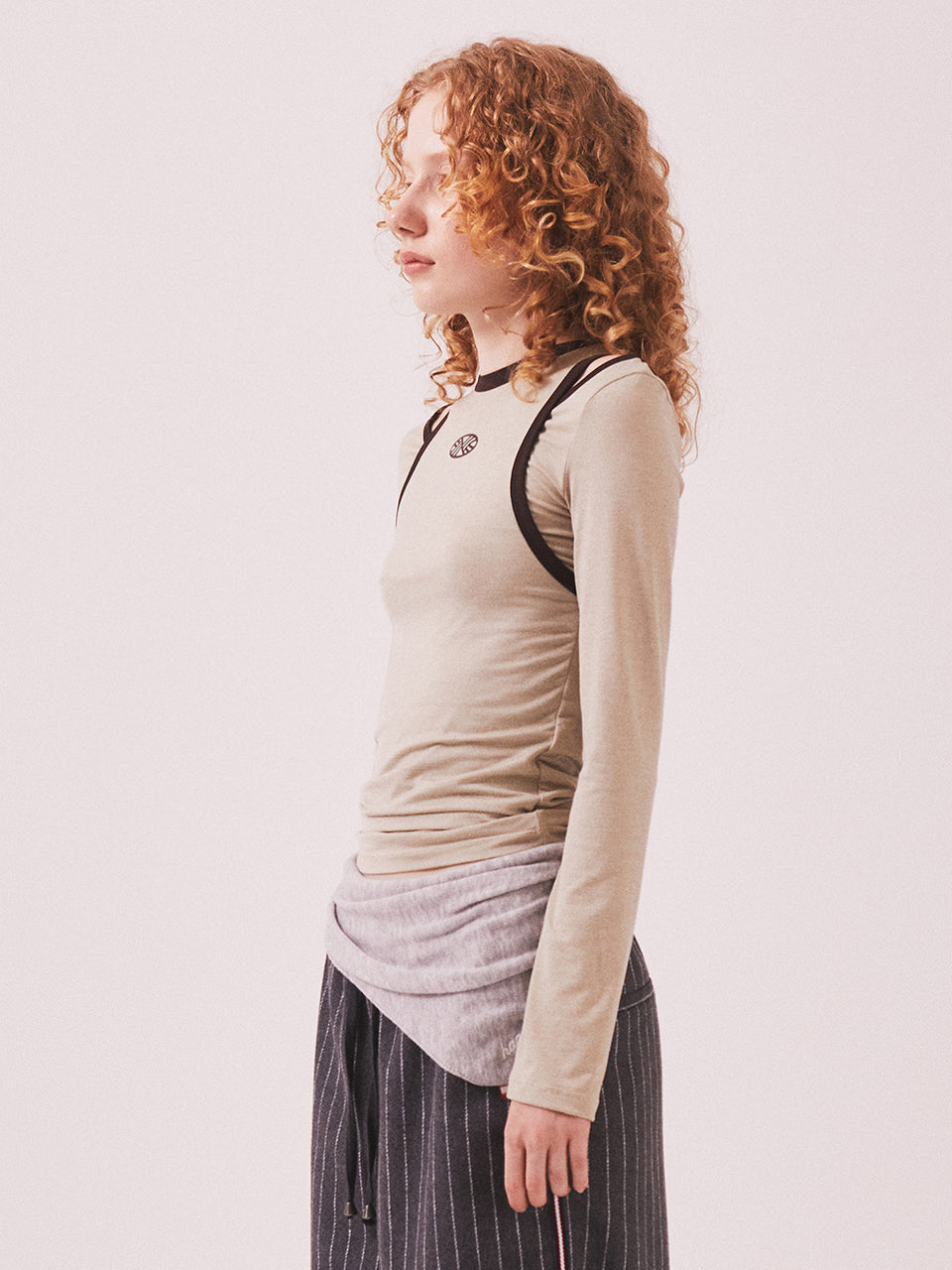 Stretch Layered T Shirt_Beige