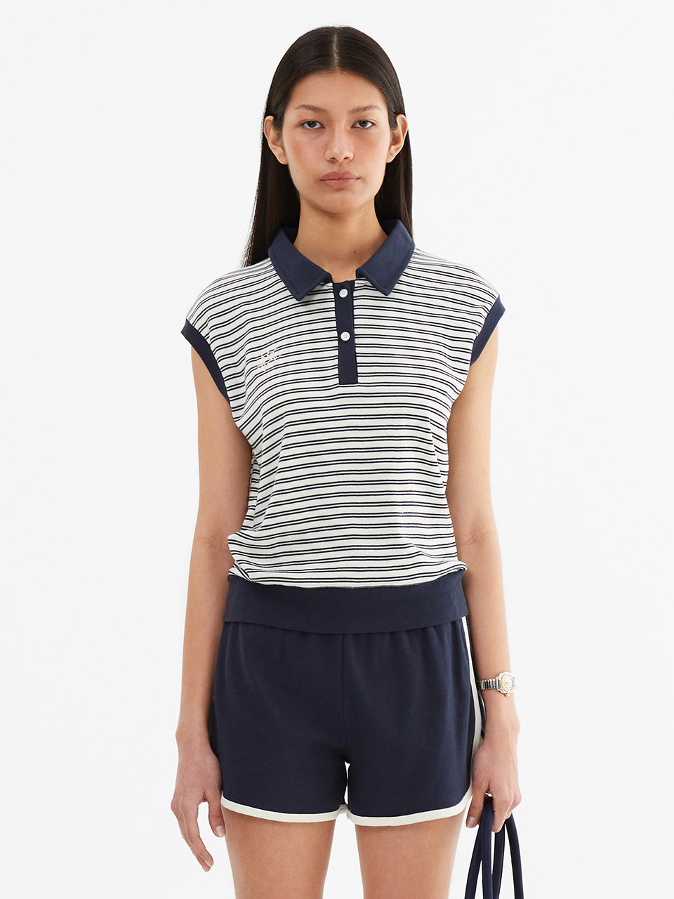Color Combination Stripe Sleeveless_Navy