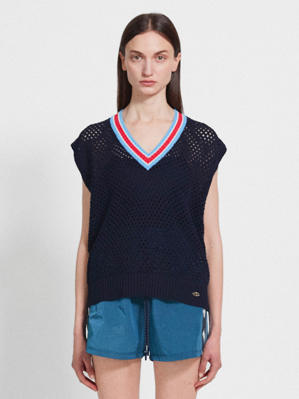 Menasoo Jacquard V Neck Knit Vest_Navy