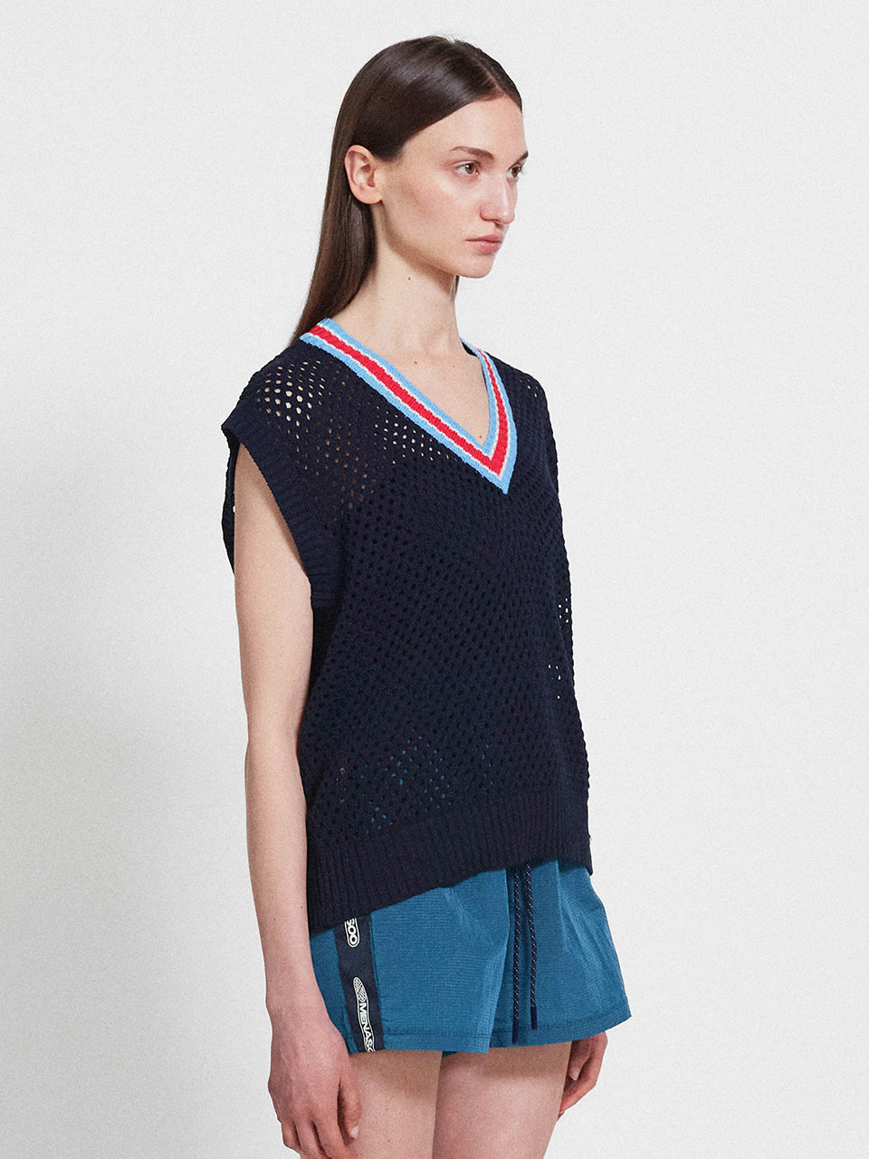 Menasoo Jacquard V Neck Knit Vest_Navy