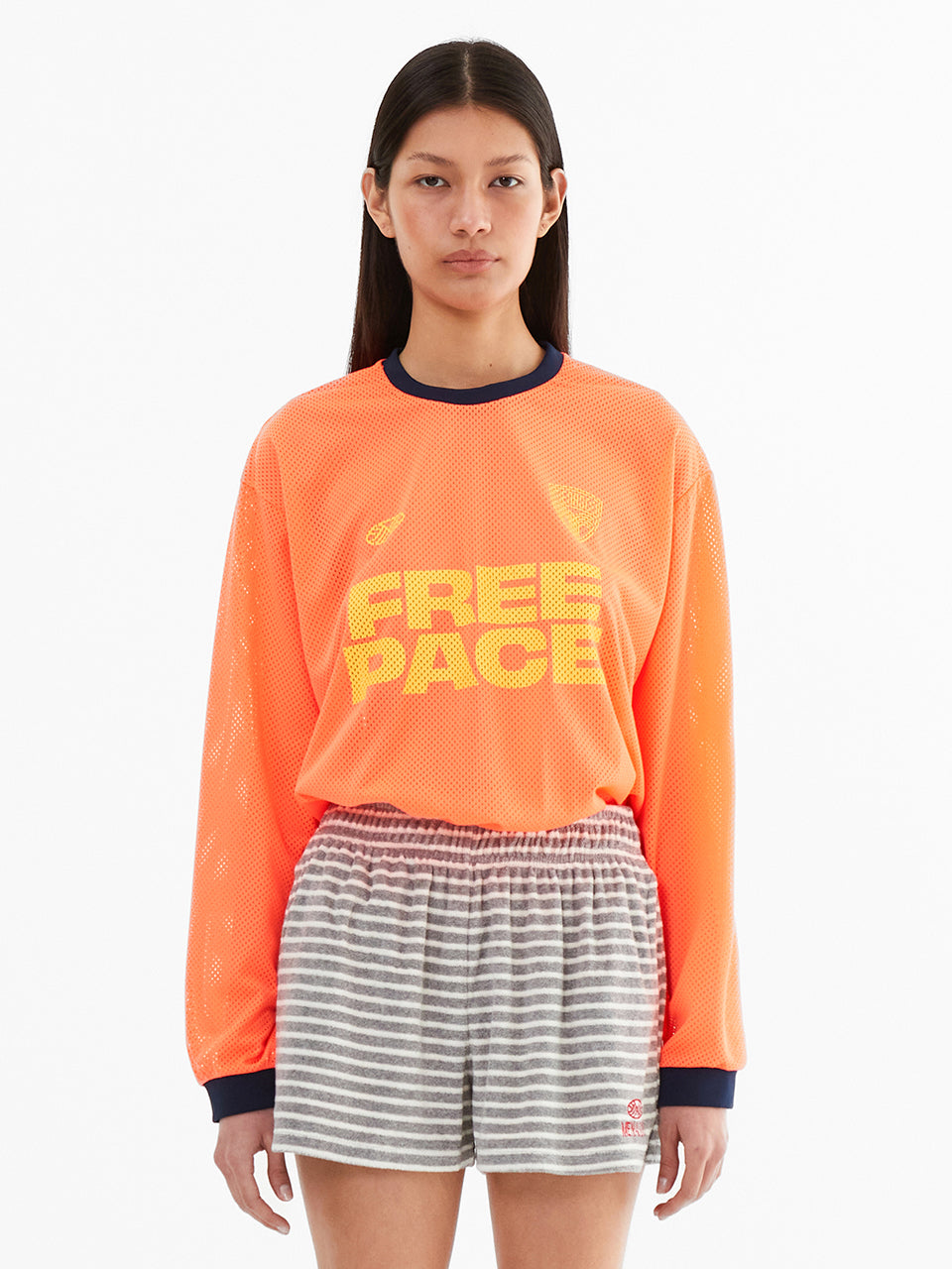 Sporty Mesh Round T Shirt_Neon Orange