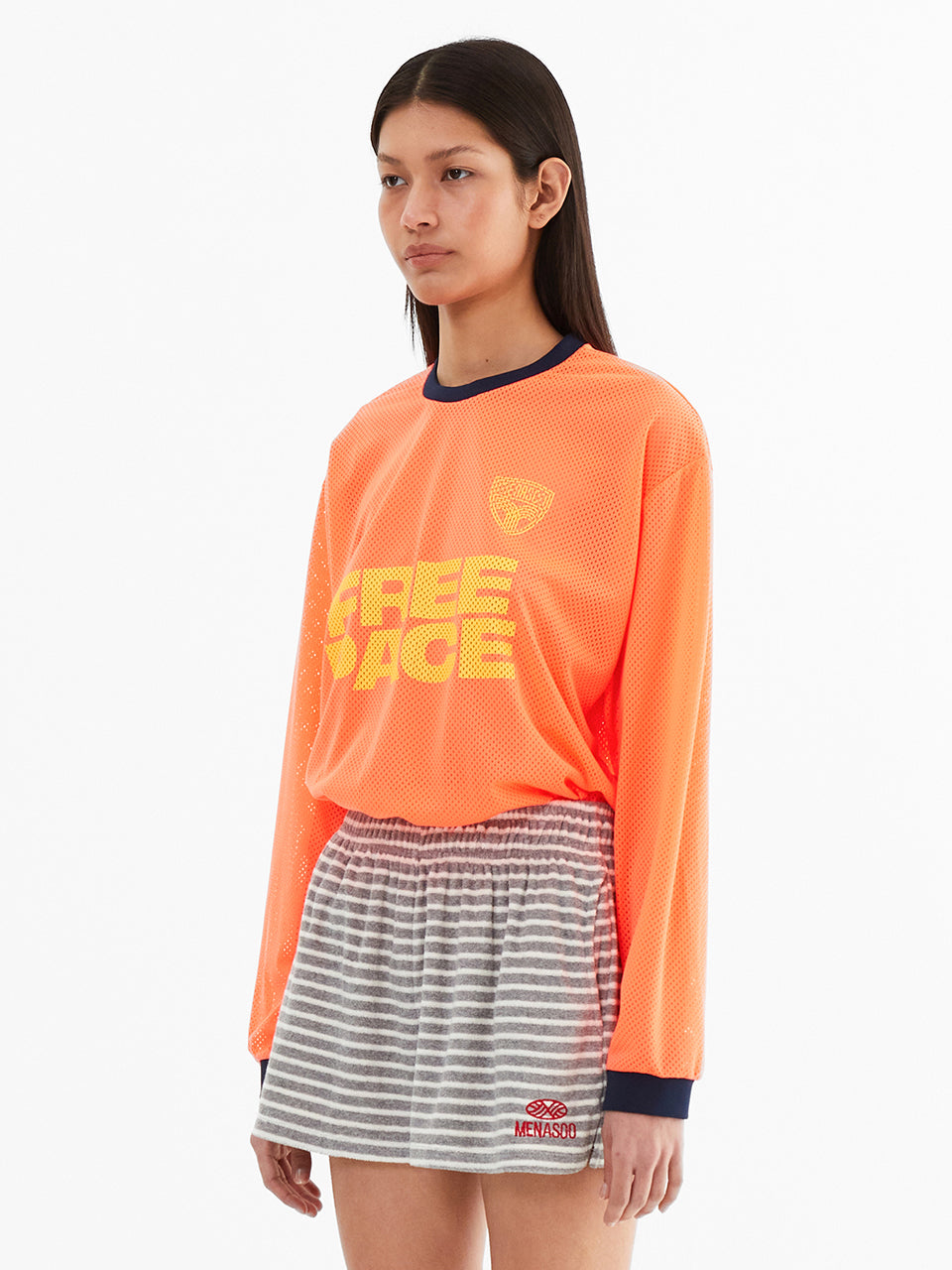 Sporty Mesh Round T Shirt_Neon Orange