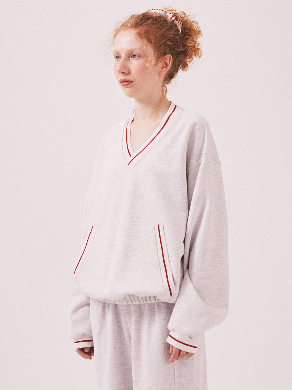MNS Hard Cotton Vneck Sweatshirt_White Melange