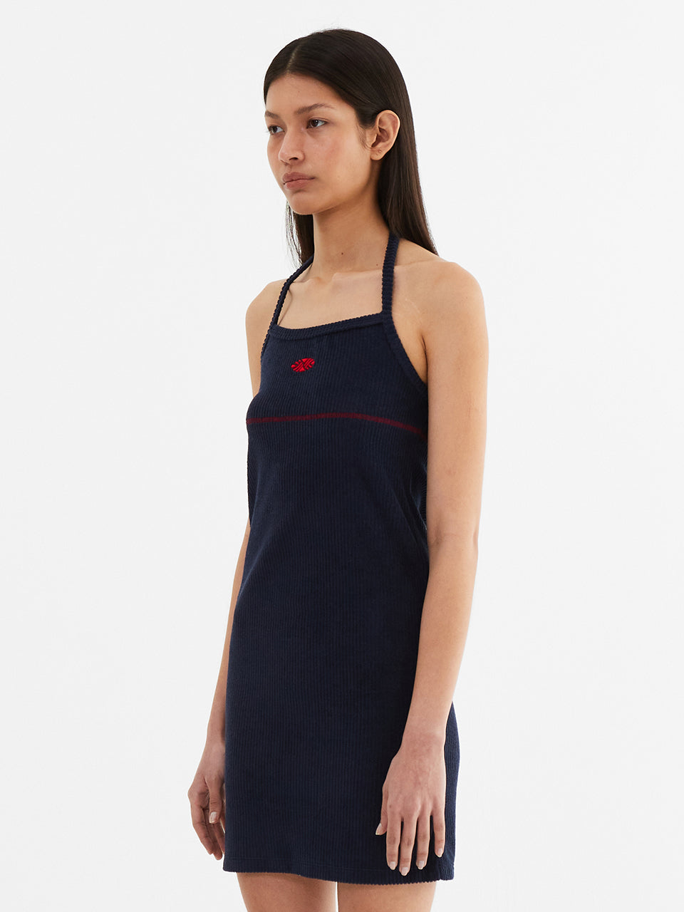 Slim Fit Halter Neck Terry Onepiece_Navy