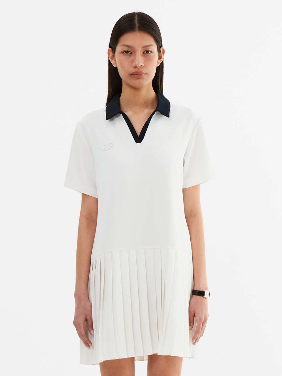 Low Waist Pleated One Piece_White