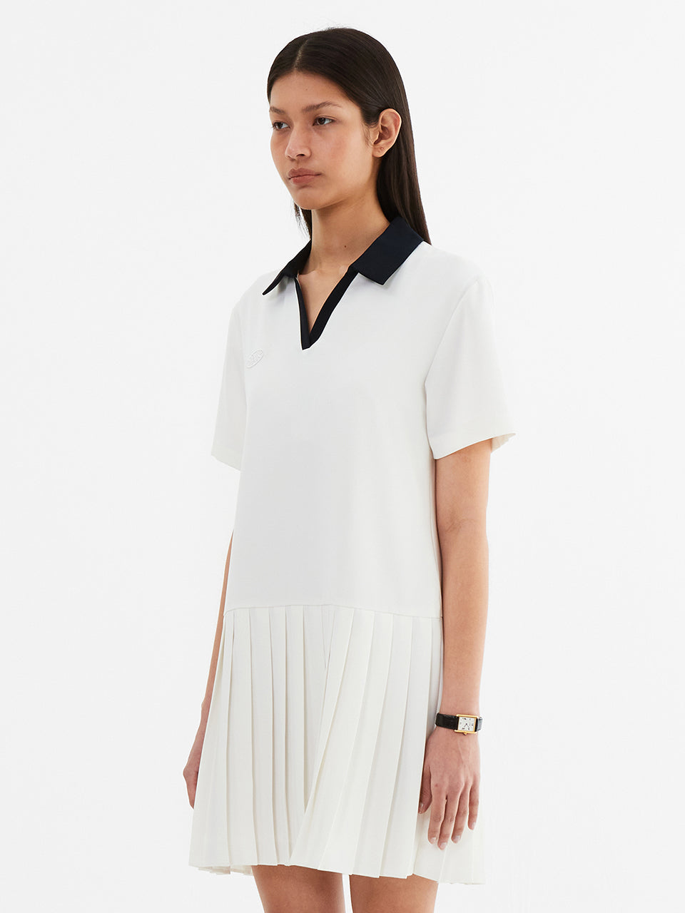 Low Waist Pleated One Piece_White