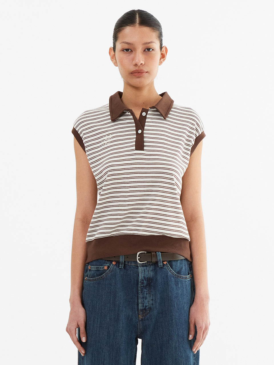 Color Combination Stripe Sleeveless_Brown