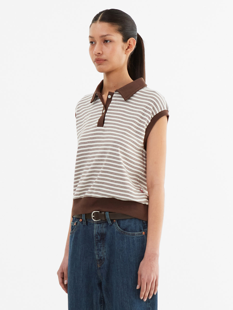 Color Combination Stripe Sleeveless_Brown
