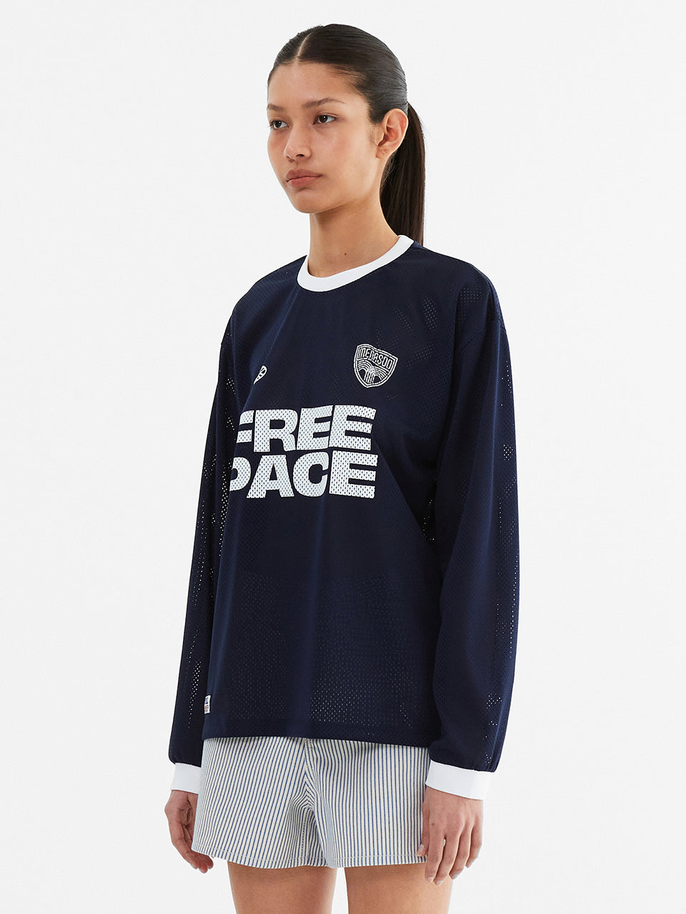 Sporty Mesh Round T Shirt_Navy