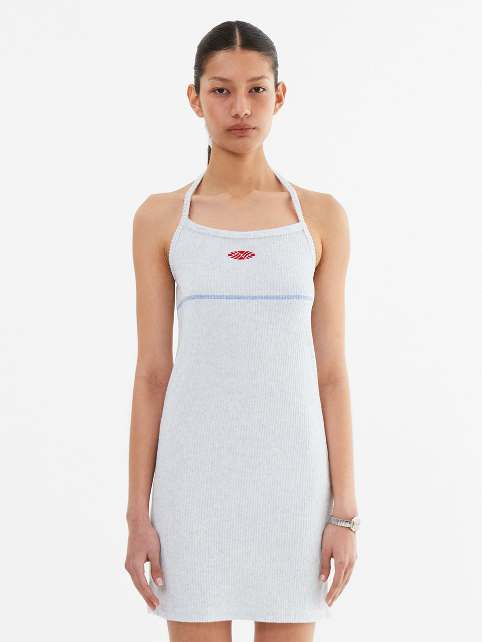 Slim Fit Halter Neck Terry Onepiece_White Melange