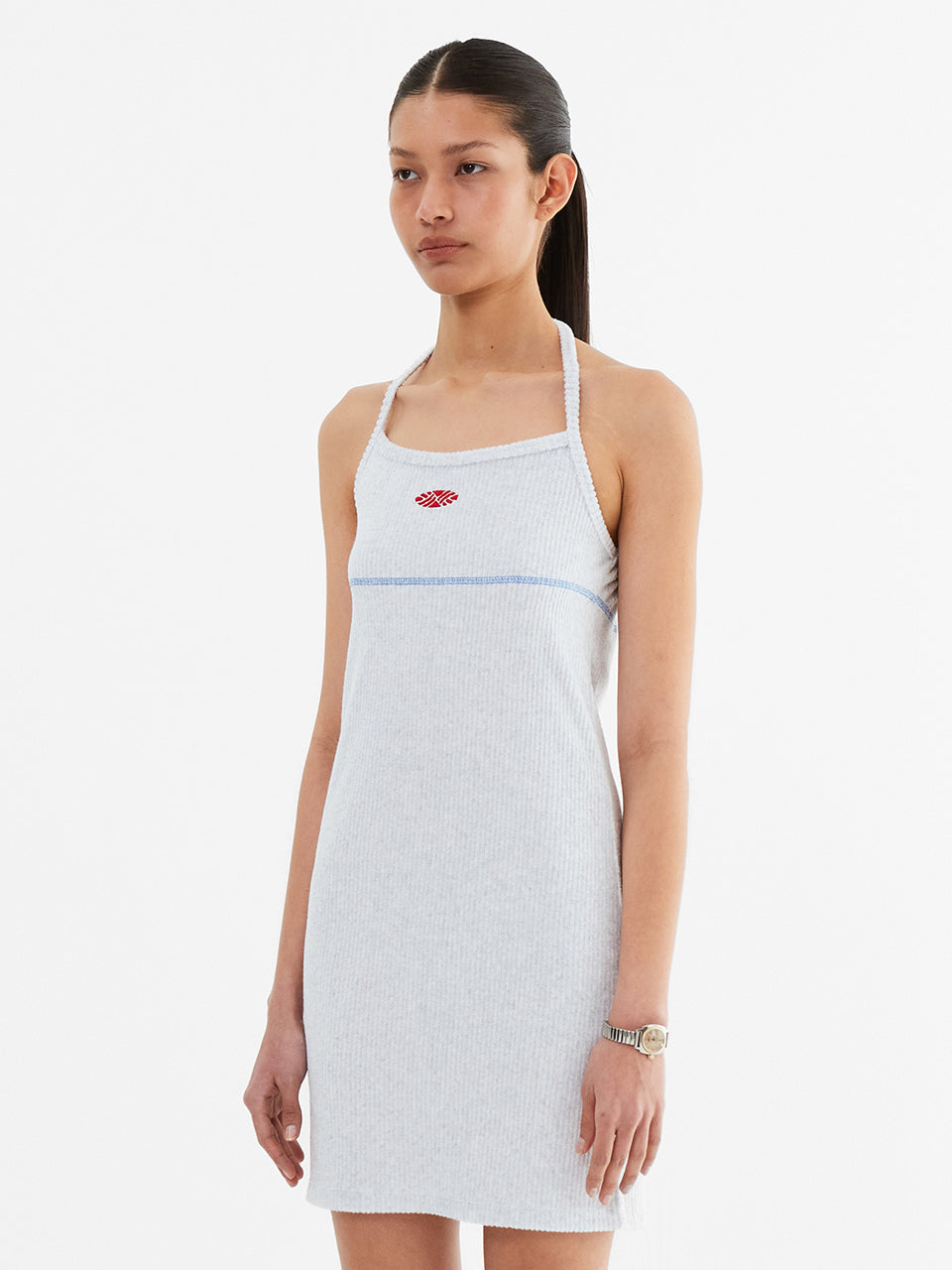 Slim Fit Halter Neck Terry Onepiece_White Melange