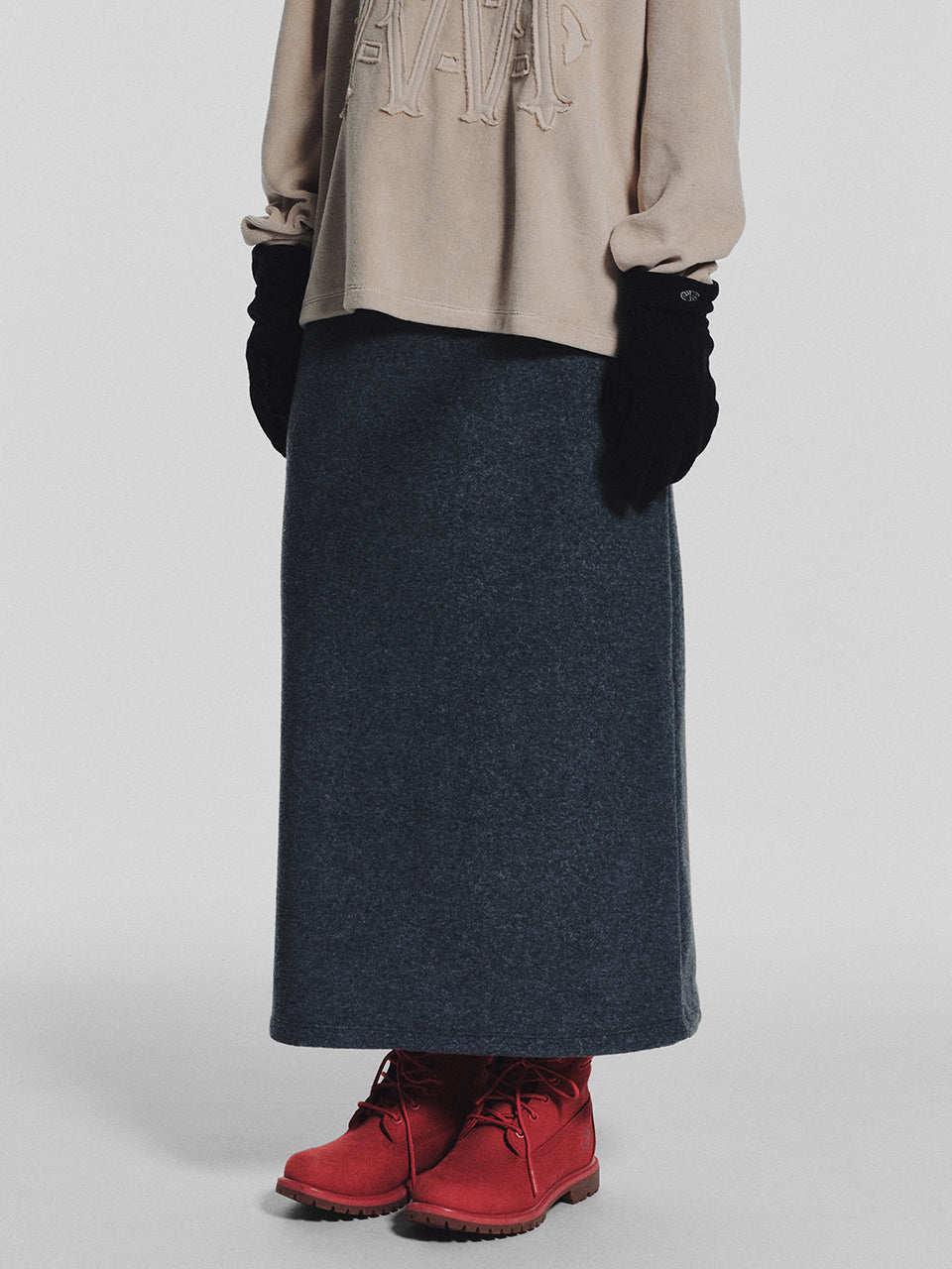 Terry Fleece Long Skirt_Charcoal