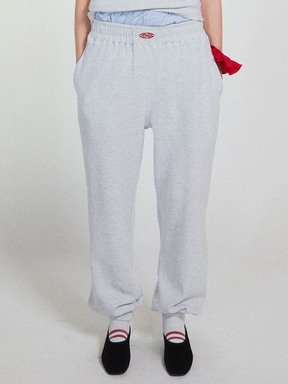 Track Logo Waffle Jogger Pants_White Melange