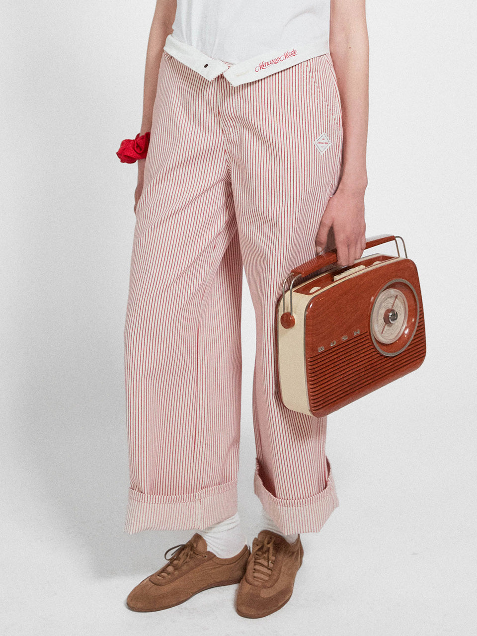 Red Stripe Cotton Wide Pants_Red