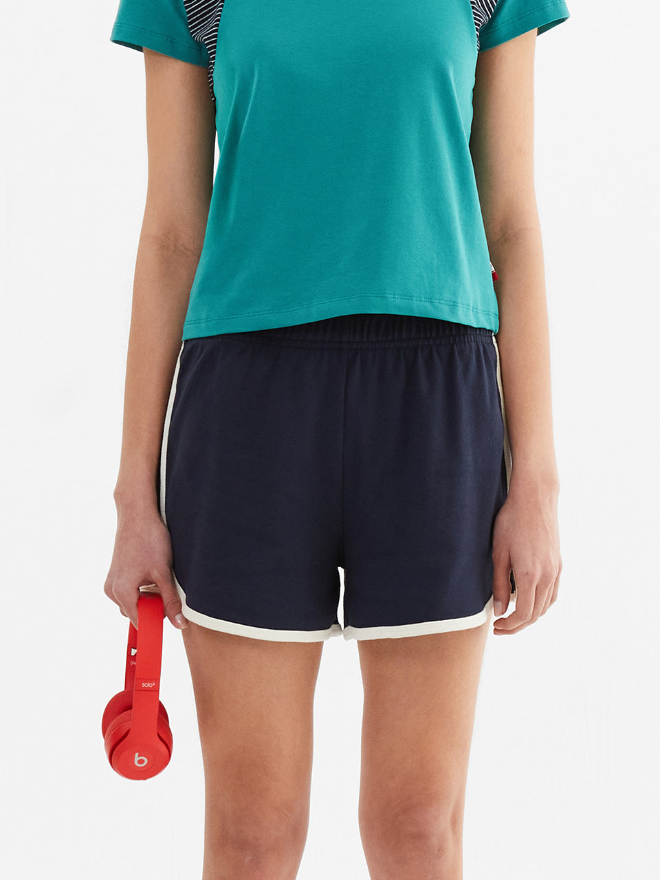 Color Combination Solid Line Short Pants_Navy