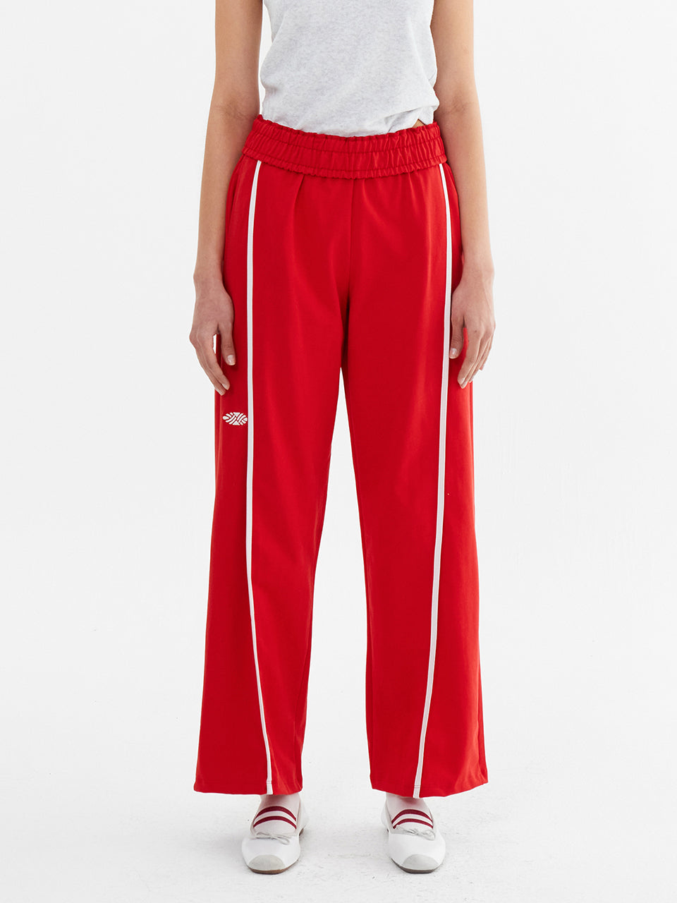 Line Point Pin Tuck Cotton Pants_Red