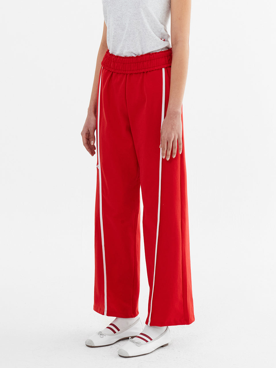 Line Point Pin Tuck Cotton Pants_Red