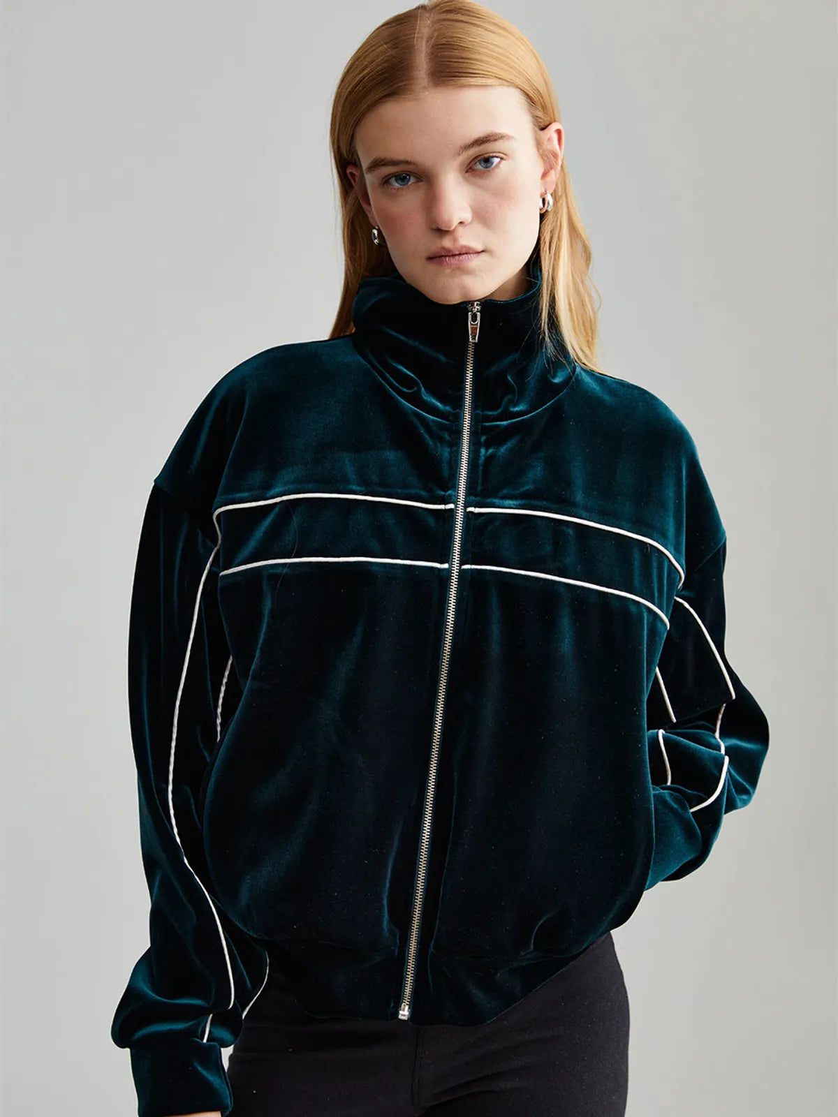 VELVET ZIP-UP JACKET_GREEN