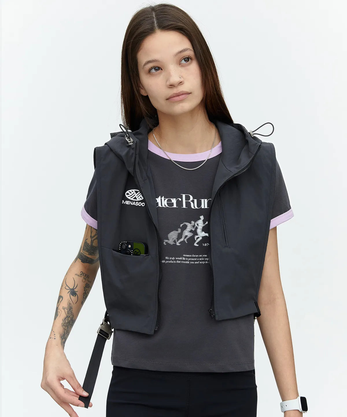 MENASOO RUNNING HOOD VEST_BLACK CHARCOAL