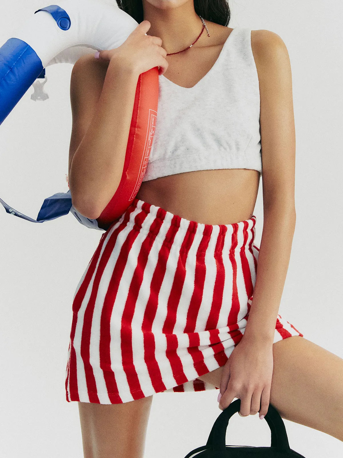 TERRY SWEAT PANTSKIRT_RED STRIPE ADDITION