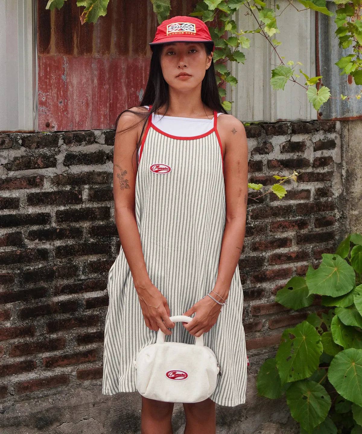 MENASOO SUMMER STRIPE TERRY STRAP ONEPIECE_GRAY