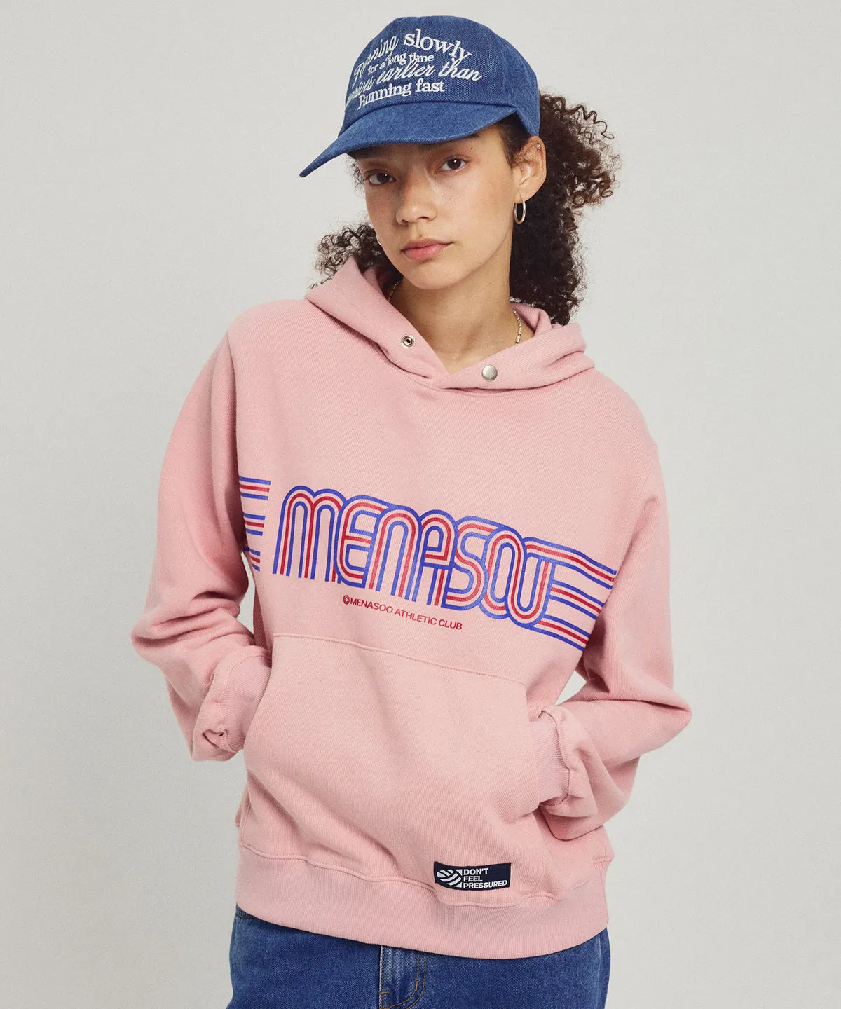 Menasoo Stripe Logo Hoodie_Pink