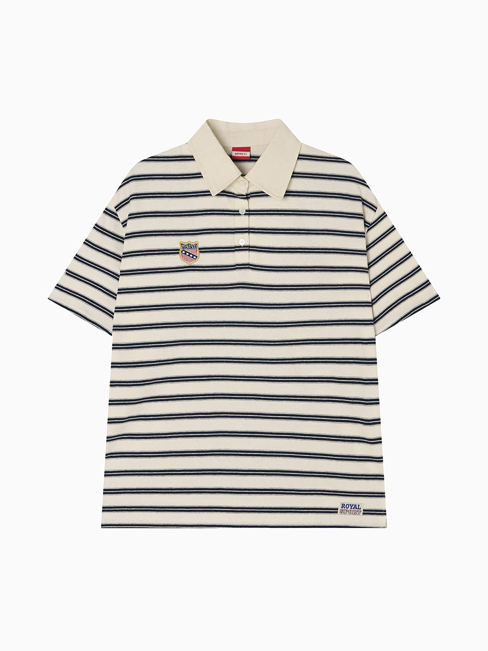 Multi Stripe Collar T Shirt_Navy Ivory