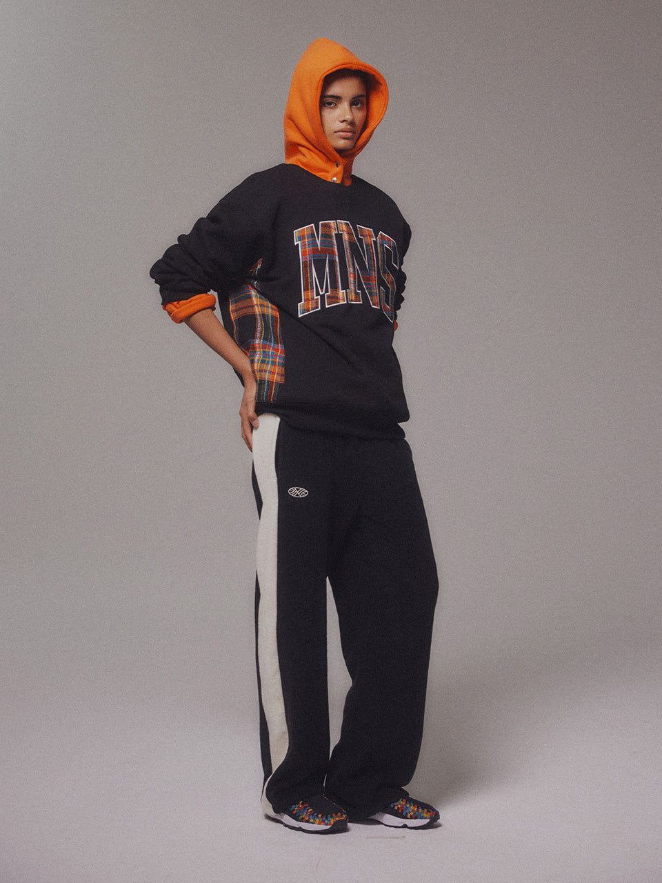 Check Combination Sweatshirt_Black_기모원단