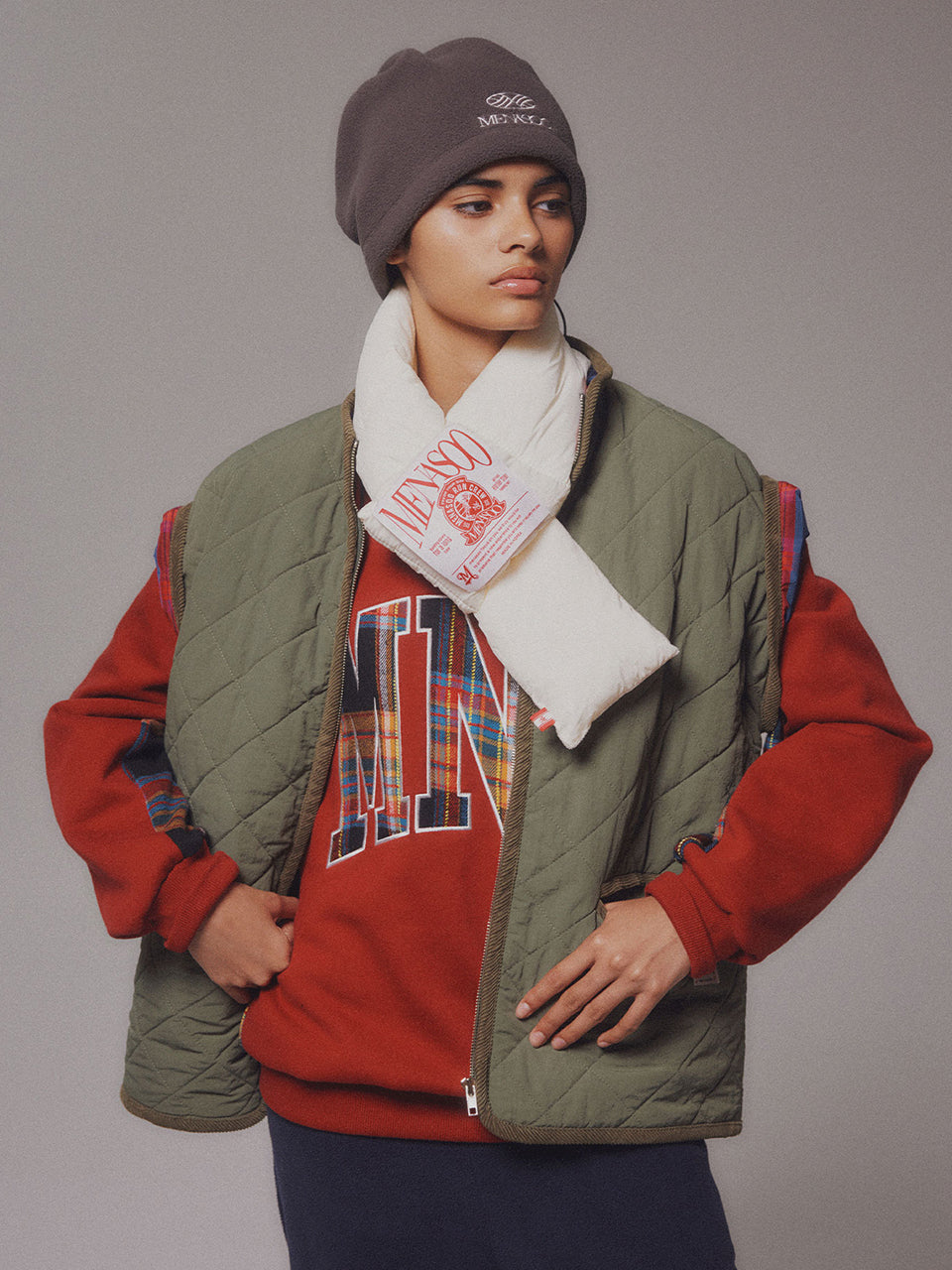 Check Combination Sweatshirt_Red_기모원단
