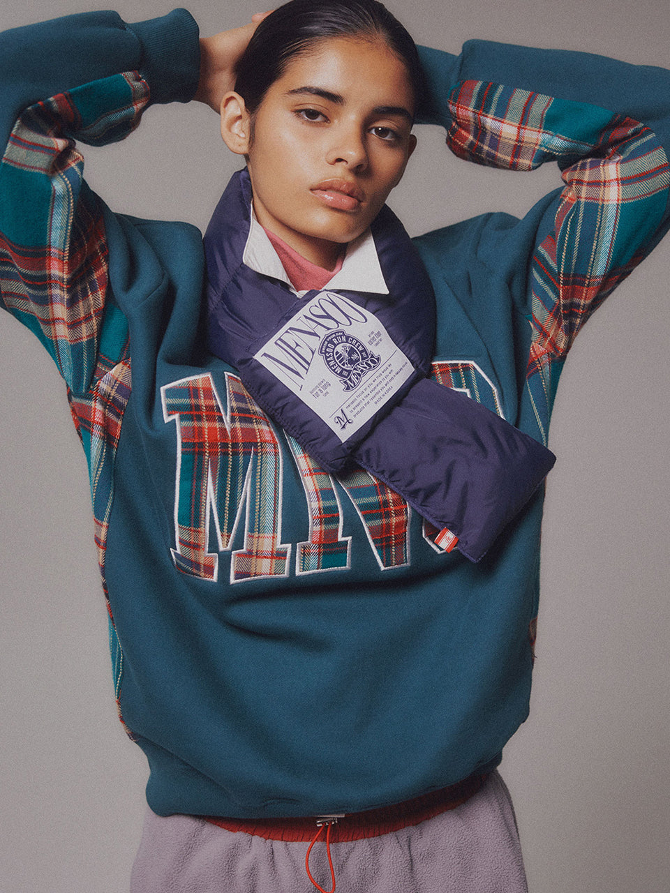 Check Combination Sweatshirt_Green_기모원단