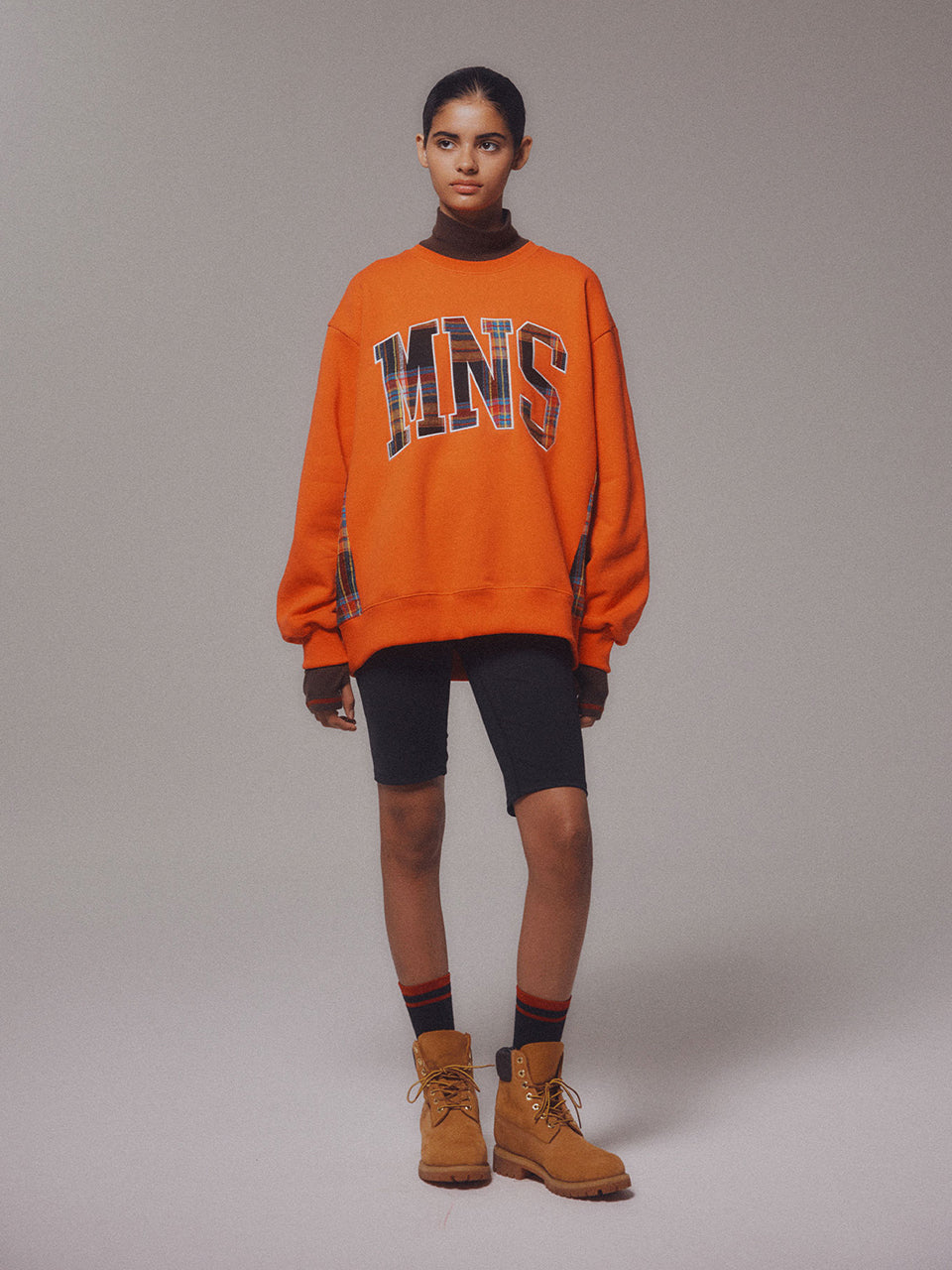 Check Combination Sweatshirt_Orange_기모원단