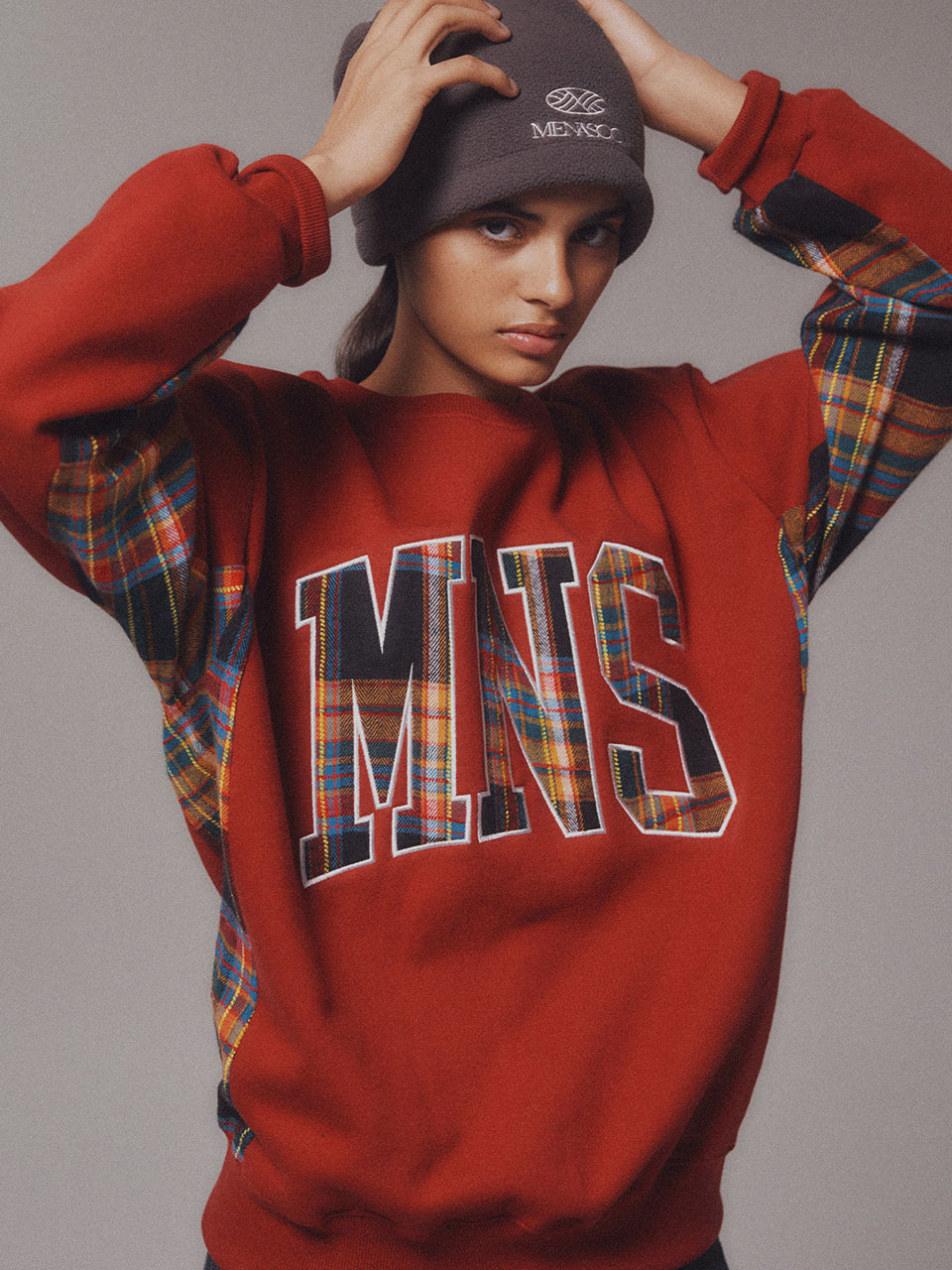 Check Combination Sweatshirt_Red_기모원단