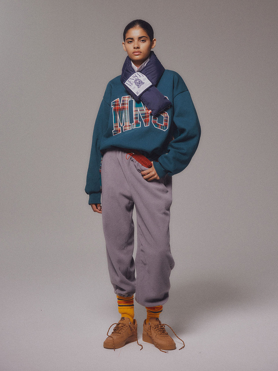 Check Combination Sweatshirt_Green_기모원단