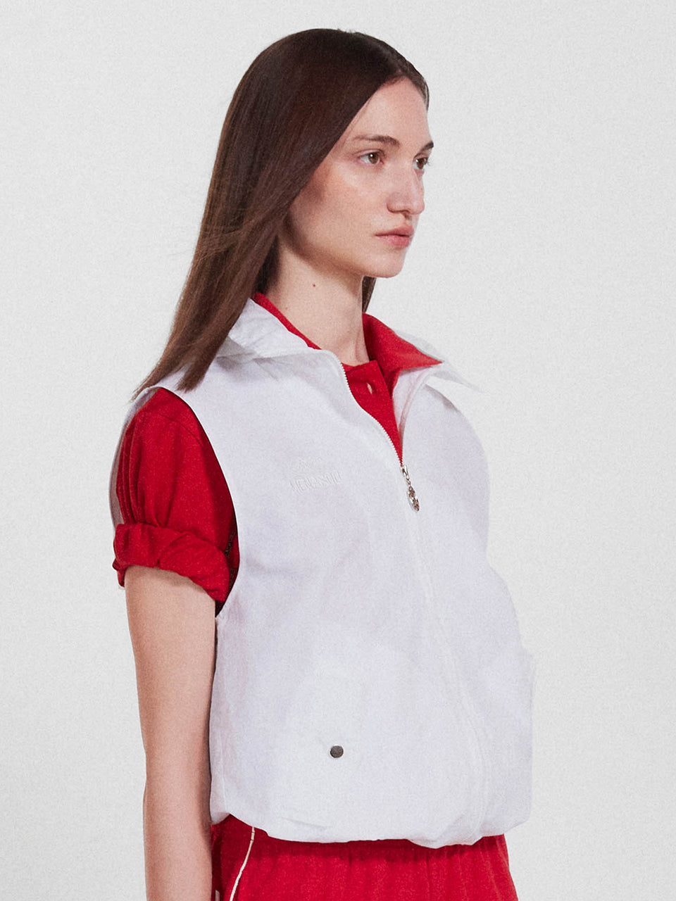 Highneck Hood Vest_White